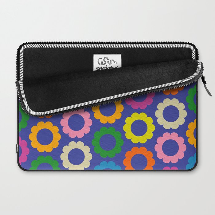 Flower Dots Cute Colorful Simple Retro Contemporary Floral Pattern Blue Laptop Sleeve Gallery Image 2