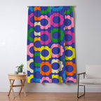 Flower Dots Cute Colorful Simple Retro Contemporary Floral Pattern Blue Window Curtain Gallery Image 5