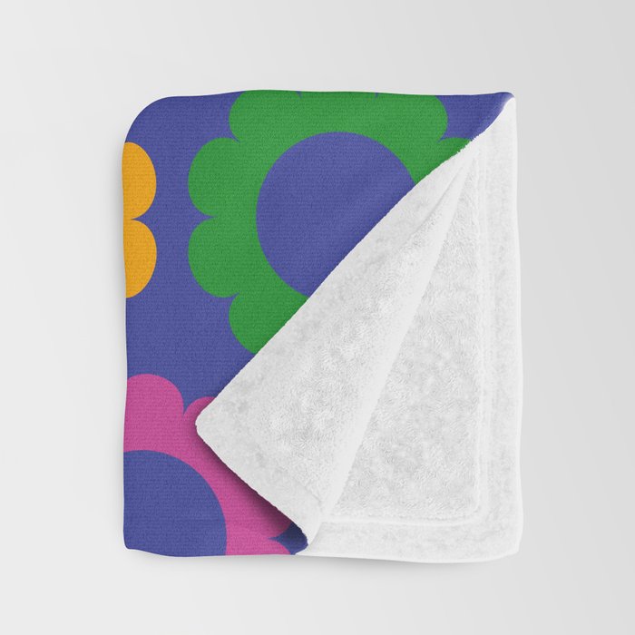 Flower Dots Cute Colorful Simple Retro Contemporary Floral Pattern Blue Throw Blanket Gallery Image 3