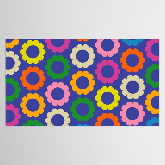 Flower Dots Cute Colorful Simple Retro Contemporary Floral Pattern Blue Tablecloth Gallery Image 2