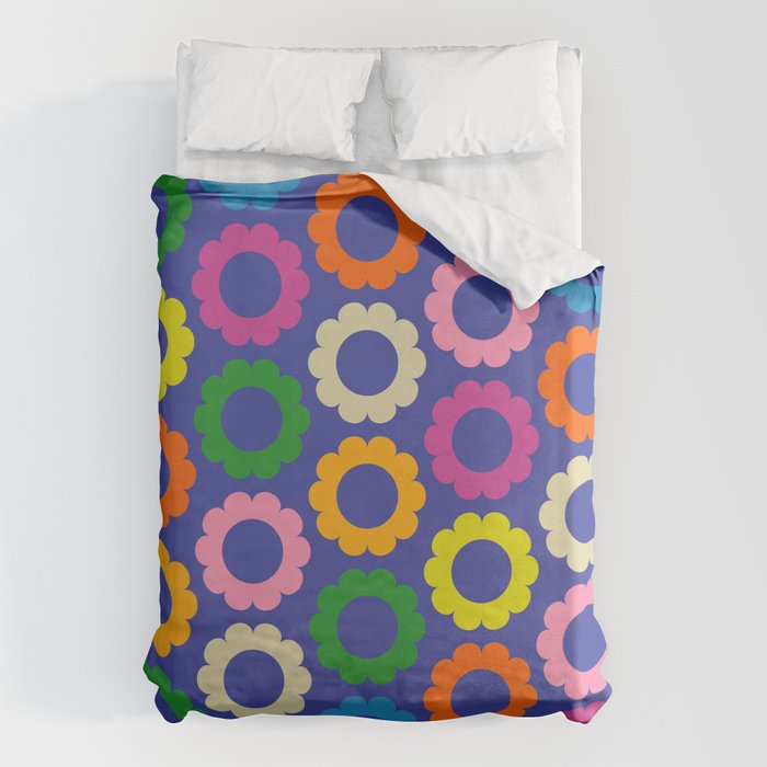 Flower Dots Cute Colorful Simple Retro Contemporary Floral Pattern Blue Duvet Cover Gallery Image 1