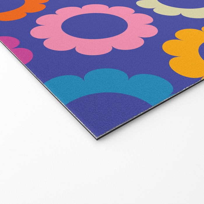 Flower Dots Cute Colorful Simple Retro Contemporary Floral Pattern Blue Welcome Mat Gallery Image 2