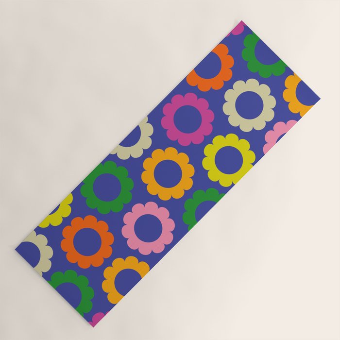 Flower Dots Cute Colorful Simple Retro Contemporary Floral Pattern Blue Yoga Mat Gallery Image 1