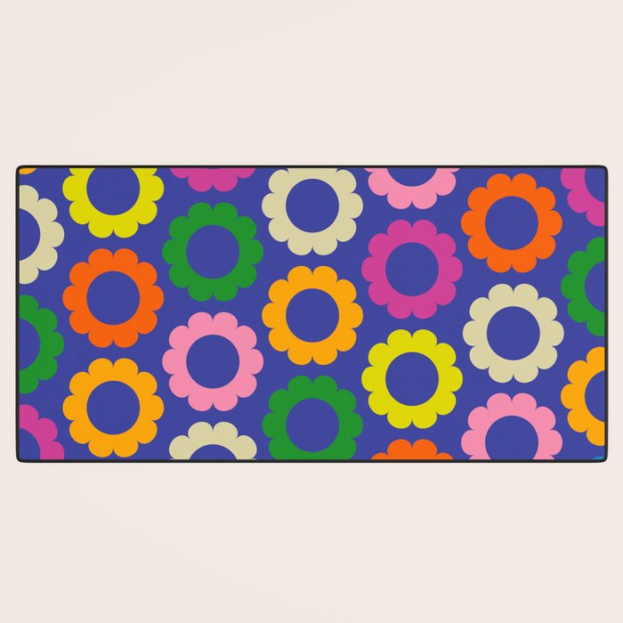 Flower Dots Cute Colorful Simple Retro Contemporary Floral Pattern Blue Desk Mat Gallery Image 3