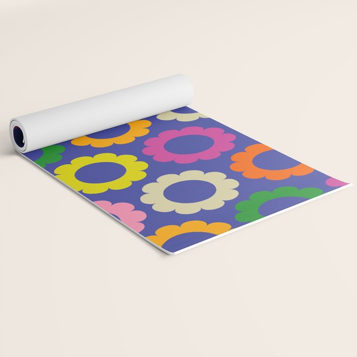 Flower Dots Cute Colorful Simple Retro Contemporary Floral Pattern Blue Yoga Mat Gallery Image 2