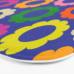 Flower Dots Cute Colorful Simple Retro Contemporary Floral Pattern Blue Bath Mat Gallery Image 3