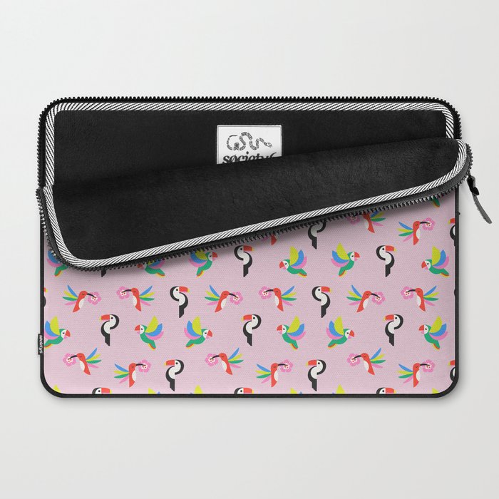 Happy Tropical Jungle Birds Toucan Hummingbird Parrot Pink Laptop Sleeve Gallery Image 2