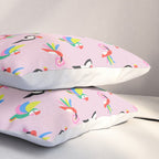 Happy Tropical Jungle Birds Toucan Hummingbird Parrot Pink Pillow Sham Gallery Image 3