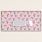 Happy Tropical Jungle Birds Toucan Hummingbird Parrot Pink Desk Mat Gallery Image 1