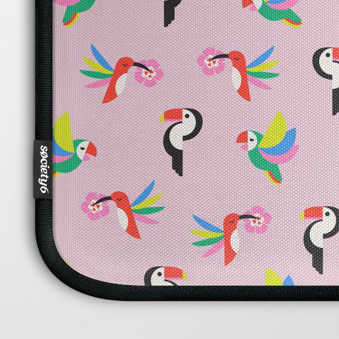 Happy Tropical Jungle Birds Toucan Hummingbird Parrot Pink Laptop Sleeve Gallery Image 3