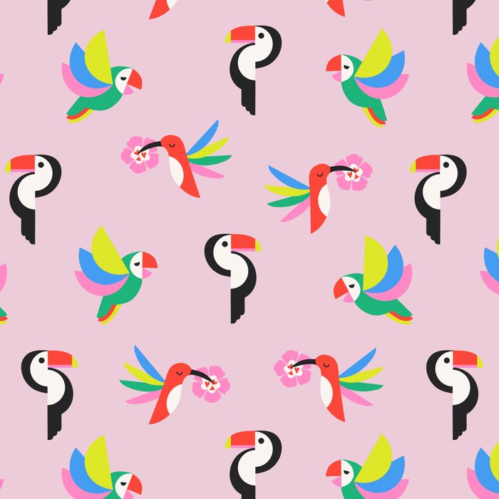 Happy Tropical Jungle Birds Toucan Hummingbird Parrot Pink Coffee Mug Gallery Image 2