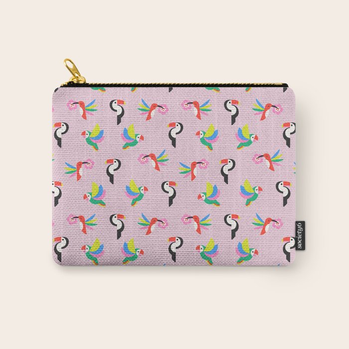 Happy Tropical Jungle Birds Toucan Hummingbird Parrot Pink Carry All Pouch Gallery Image 1