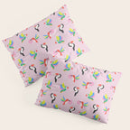 Happy Tropical Jungle Birds Toucan Hummingbird Parrot Pink Pillow Sham Gallery Image 3