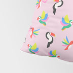 Happy Tropical Jungle Birds Toucan Hummingbird Parrot Pink Pillow Sham Gallery Image 4