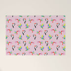 Happy Tropical Jungle Birds Toucan Hummingbird Parrot Pink Welcome Mat Gallery Image 1