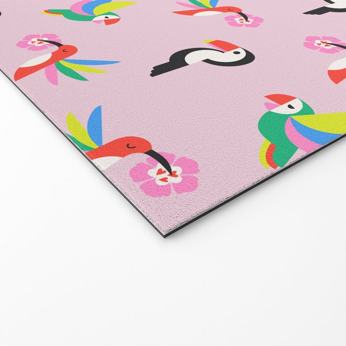 Happy Tropical Jungle Birds Toucan Hummingbird Parrot Pink Welcome Mat Gallery Image 2