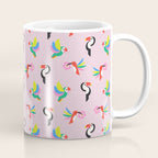 Happy Tropical Jungle Birds Toucan Hummingbird Parrot Pink Coffee Mug Gallery Image 1