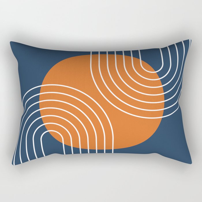 Mid Century Modern Geometric 161 Sun Rainbow abstract in Navy Blue Orange Rectangular Pillow Gallery Image 2