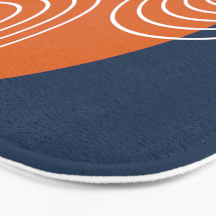 Mid Century Modern Geometric 161 Sun Rainbow abstract in Navy Blue Orange Bath Mat Gallery Image 3
