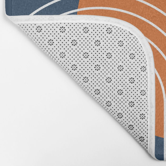 Mid Century Modern Geometric 161 Sun Rainbow abstract in Navy Blue Orange Bath Mat Gallery Image 2