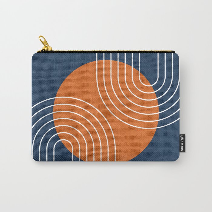 Mid Century Modern Geometric 161 Sun Rainbow abstract in Navy Blue Orange Carry All Pouch Gallery Image 1