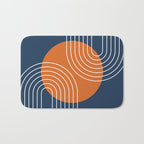 Mid Century Modern Geometric 161 Sun Rainbow abstract in Navy Blue Orange Bath Mat Gallery Image 1