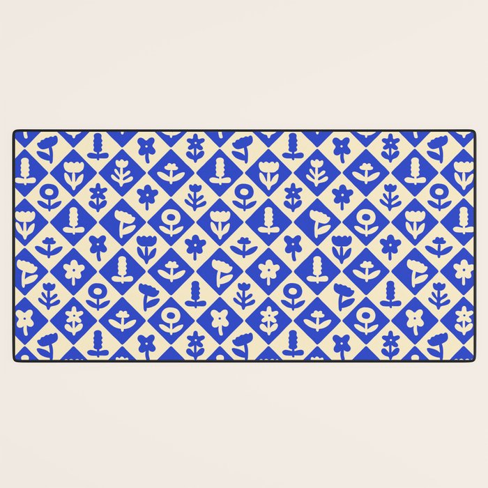 Vintage geometric blue flower art pattern Desk Mat Gallery Image 3