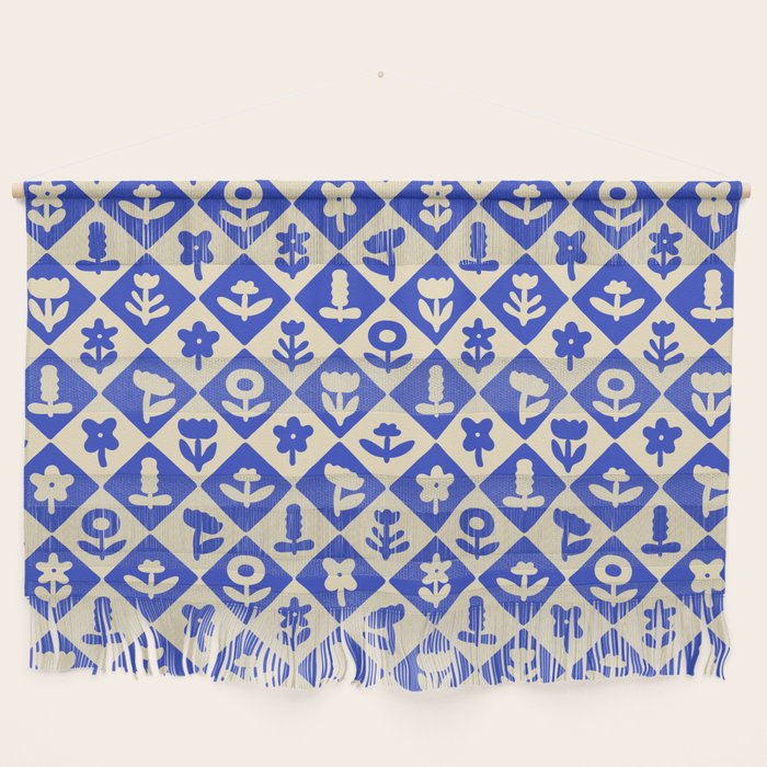 Vintage geometric blue flower art pattern Wall Hanging Gallery Image 1