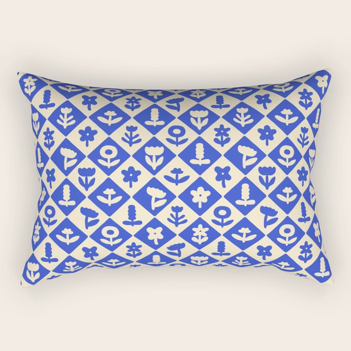 Vintage geometric blue flower art pattern Rectangular Pillow Gallery Image 1