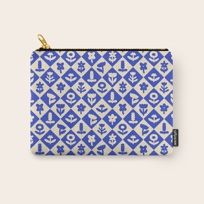 Vintage geometric blue flower art pattern Carry All Pouch Gallery Image 1
