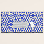 Vintage geometric blue flower art pattern Desk Mat Gallery Image 1