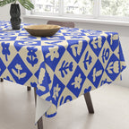 Vintage geometric blue flower art pattern Tablecloth Gallery Image 3