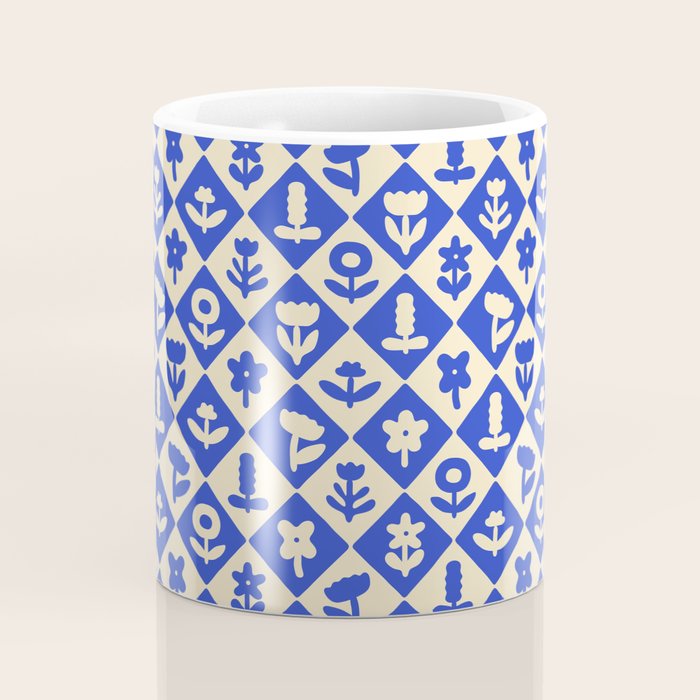 Vintage geometric blue flower art pattern Coffee Mug Gallery Image 4
