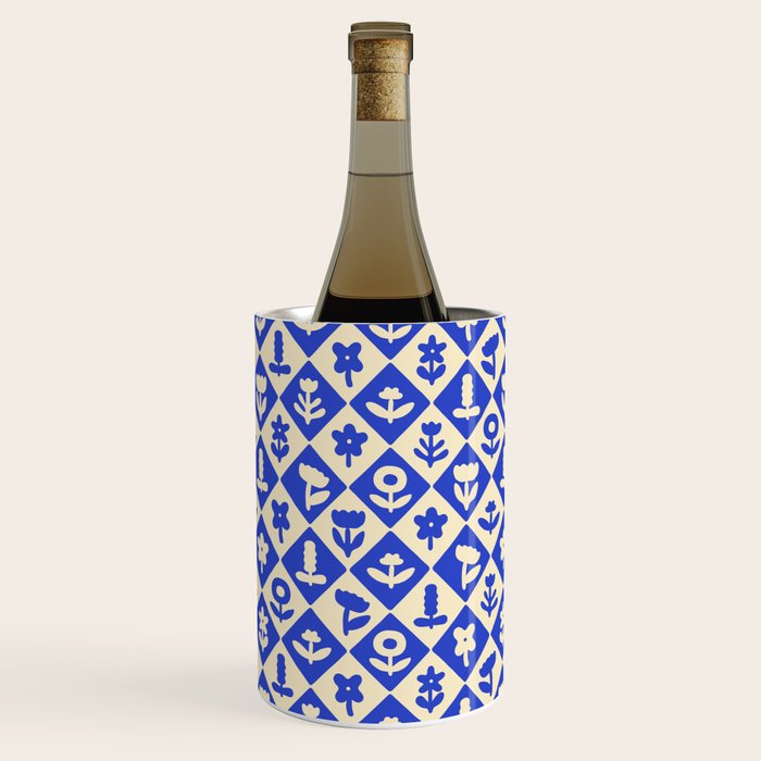 Vintage geometric blue flower art pattern Wine Chiller Gallery Image 3