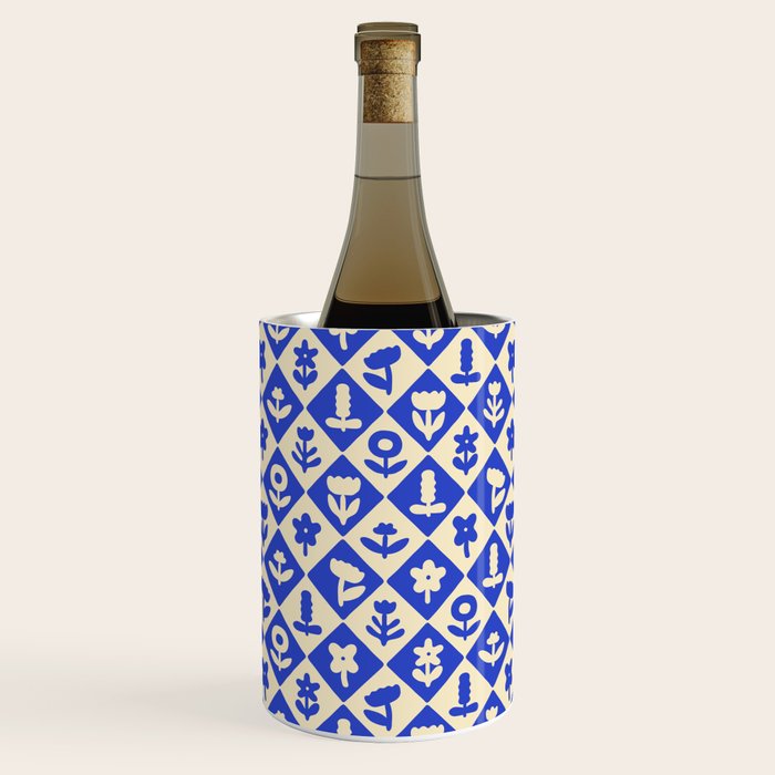 Vintage geometric blue flower art pattern Wine Chiller Gallery Image 1