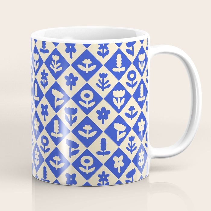 Vintage geometric blue flower art pattern Coffee Mug Gallery Image 1