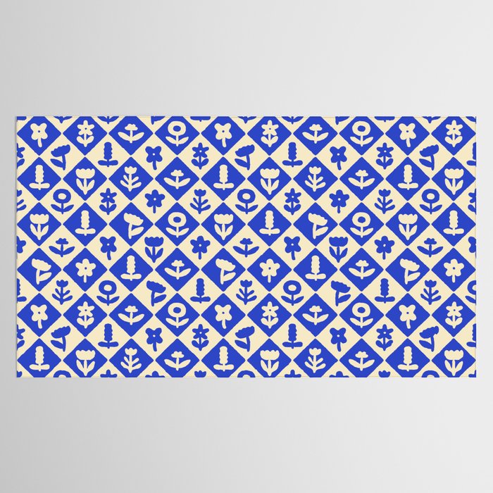 Vintage geometric blue flower art pattern Tablecloth Gallery Image 2
