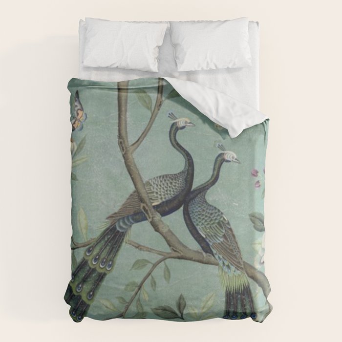 A Teal of Two Birds Chinoiserie Duvet Cover Gallery Image 6