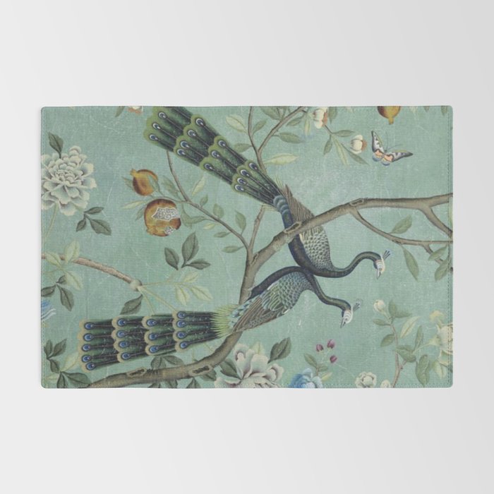 A Teal of Two Birds Chinoiserie Rug Gallery Image 2