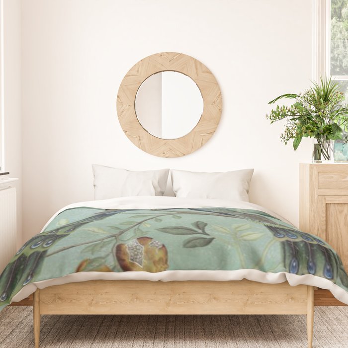 A Teal of Two Birds Chinoiserie Duvet Cover Gallery Image 3