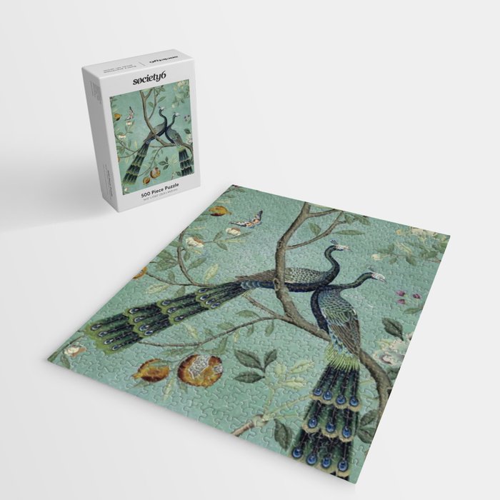 A Teal of Two Birds Chinoiserie Jigsaw Puzzle Gallery Image 2