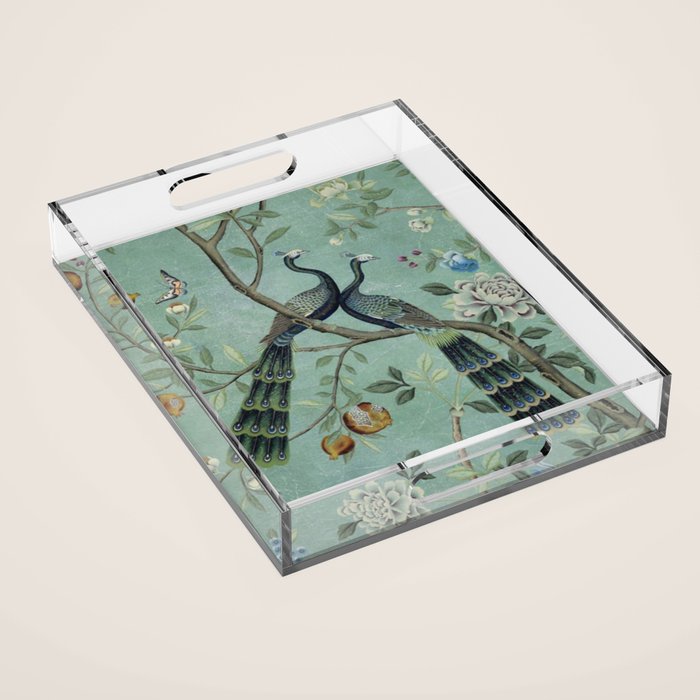 A Teal of Two Birds Chinoiserie Acrylic Tray Gallery Image 1