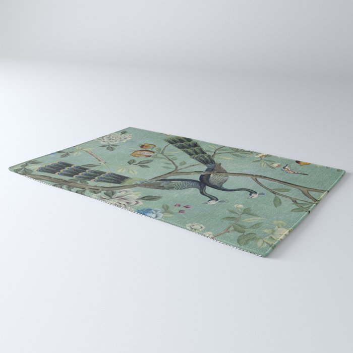 A Teal of Two Birds Chinoiserie Rug Gallery Image 3
