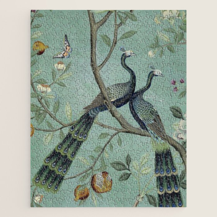 A Teal of Two Birds Chinoiserie Jigsaw Puzzle Gallery Image 1