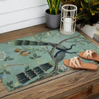 A Teal of Two Birds Chinoiserie Outdoor Rug Gallery Image 2