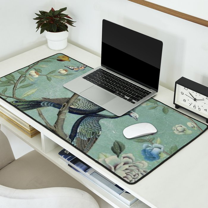 A Teal of Two Birds Chinoiserie Desk Mat Gallery Image 2
