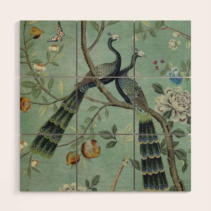 A Teal of Two Birds Chinoiserie Wood Wall Art Gallery Image 1