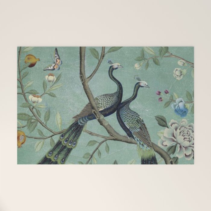 A Teal of Two Birds Chinoiserie Welcome Mat Gallery Image 1