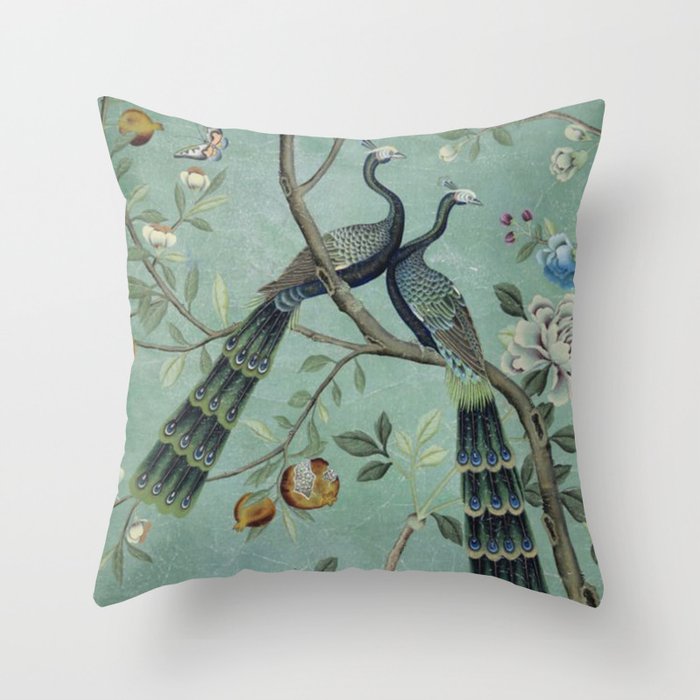 A Teal of Two Birds Chinoiserie Throw Pillow Gallery Image 6