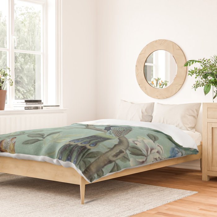 A Teal of Two Birds Chinoiserie Duvet Cover Gallery Image 2
